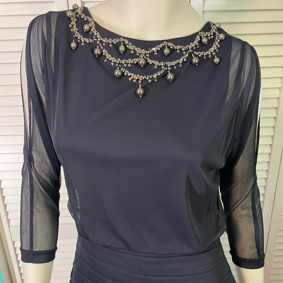 Adrianna Papell Dresses & Skirts - Adrianna Papell illusion accordion pleat beaded navy long gown, 4